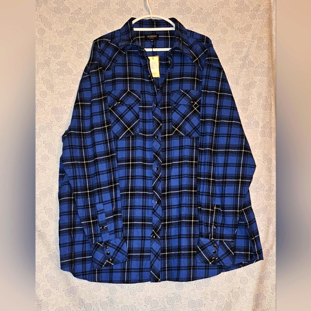 ✨️ Gioberti Men's Snap Fannel ~ 3XL/ Blue-Black